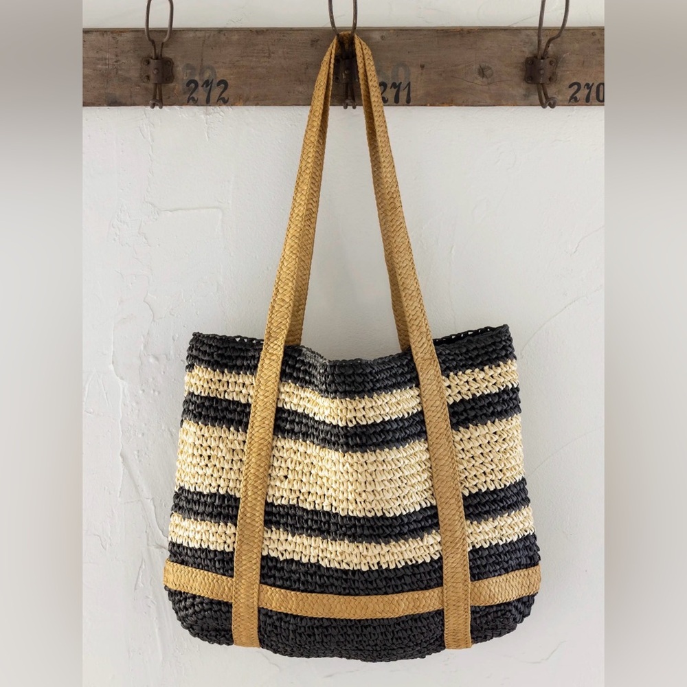 Striped Straw Tote Bag DAY TRIP W HAT HOLDER STRAPS San Diego Hat Co